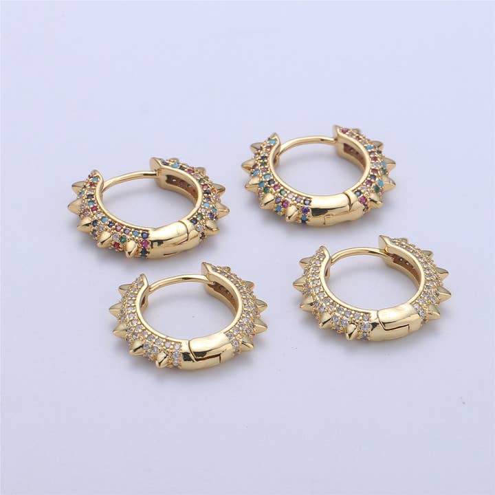 Aim Eternal - Wholesale Hoop Earrings - Spike earrings Micro Pave Spike hoops Gold spike earrings Multi Color CZ Gold hoops Dainty Earring for everyday earring 20mm K-331