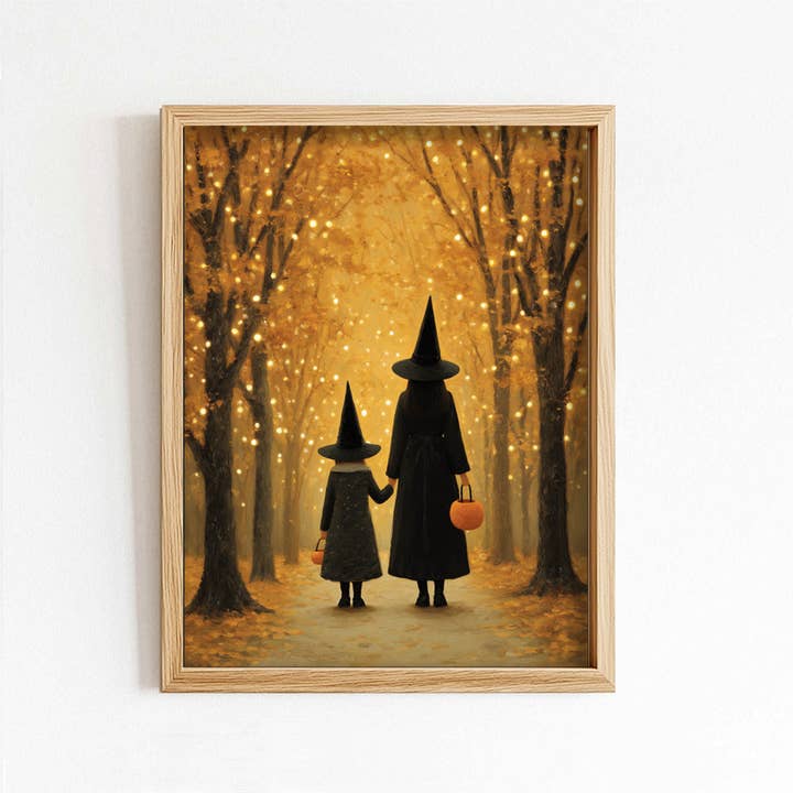 Mutter & Tochter Hexen im leuchtenden Lichter Kunstdruck für den Großhandel von Paper House Print Shop