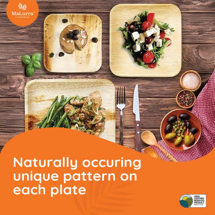 MaLurra Dinnerware - Wholesale Disposable Plate - 10” Palm Leaf like Bamboo Square Plate, Labor Day Sale9