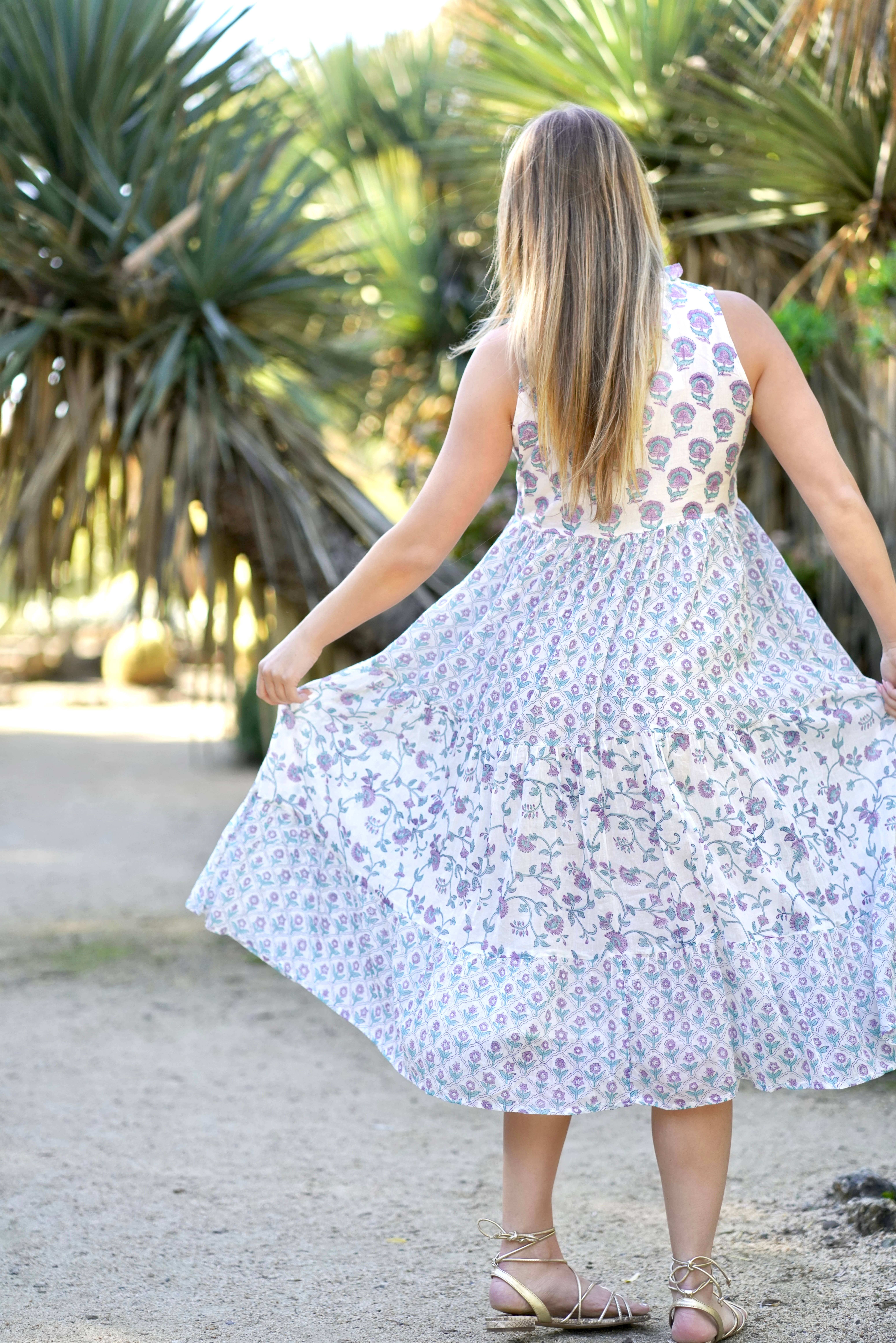 Lavendel krikand Nola Ærmeløs Kjole med Bloktryk Lavendel Teal for engroshandel på Faire7