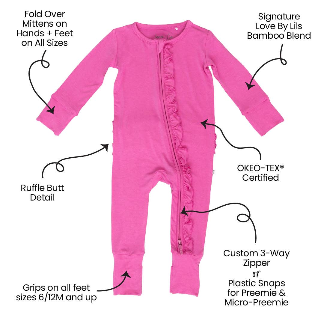 Laree + Co. - Wholesale Sleepsuit - Baby - Korrie Pink Bamboo Ruffle Convertible Footie1