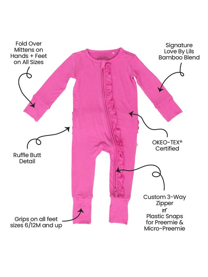 Laree + Co. - Wholesale Sleepsuit - Baby - Korrie Pink Bamboo Ruffle Convertible Footie1