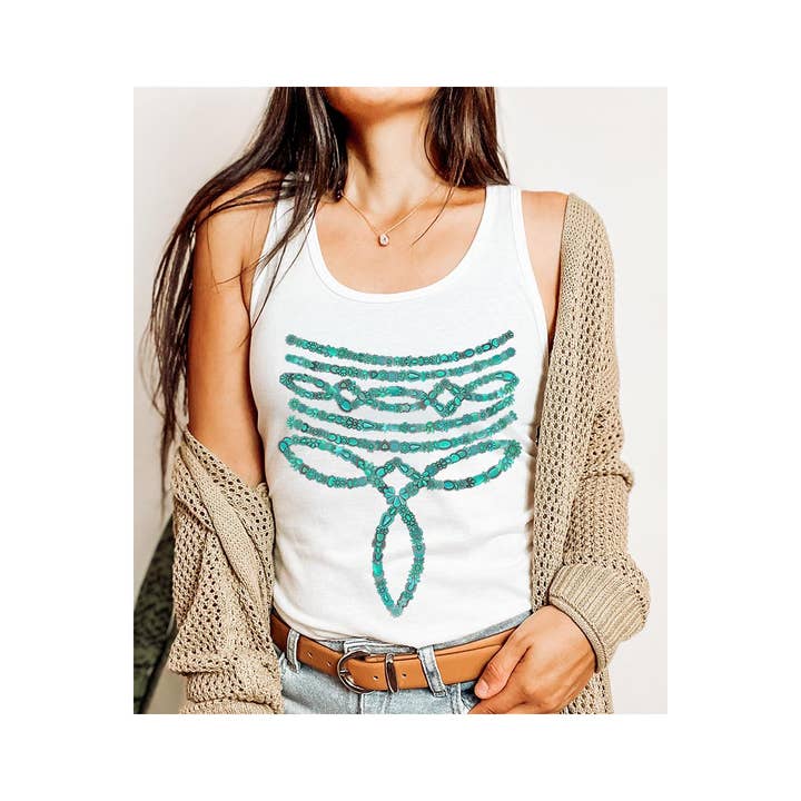 COLORBEAR - Wholesale Tank Top - Women's - Turquoise Stone Stitch Graphic Racerback Tank Top