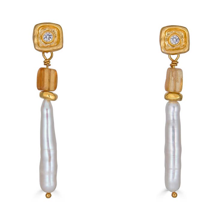 Biwa Pearl & Garnet Earring for wholesale by Loni Paul Jewelry