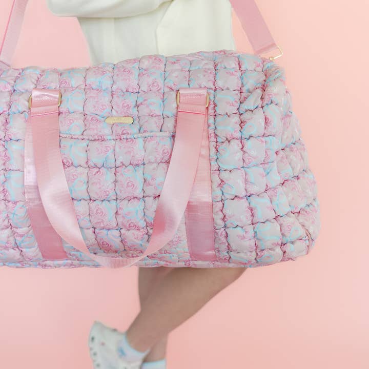 Rock Paper Scissors - Wholesale Sporting Accessories - Watercolor Floral Bow Quilted Weekender Duffle Bag