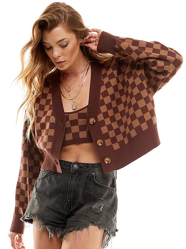 ENSEMBLE CARDI À CARREAUX pour la vente par ACOA COLLECTION