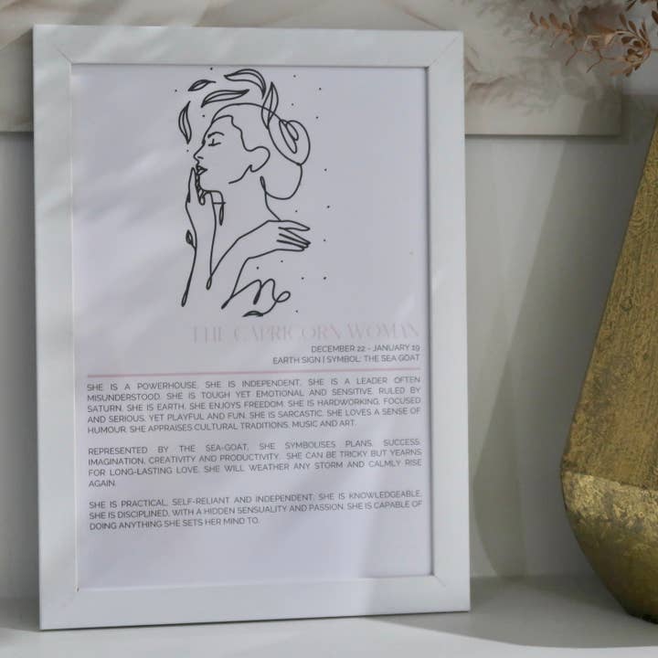 Capricorn Zodiac Framed Print (A4) for wholesale by By Laura Henao