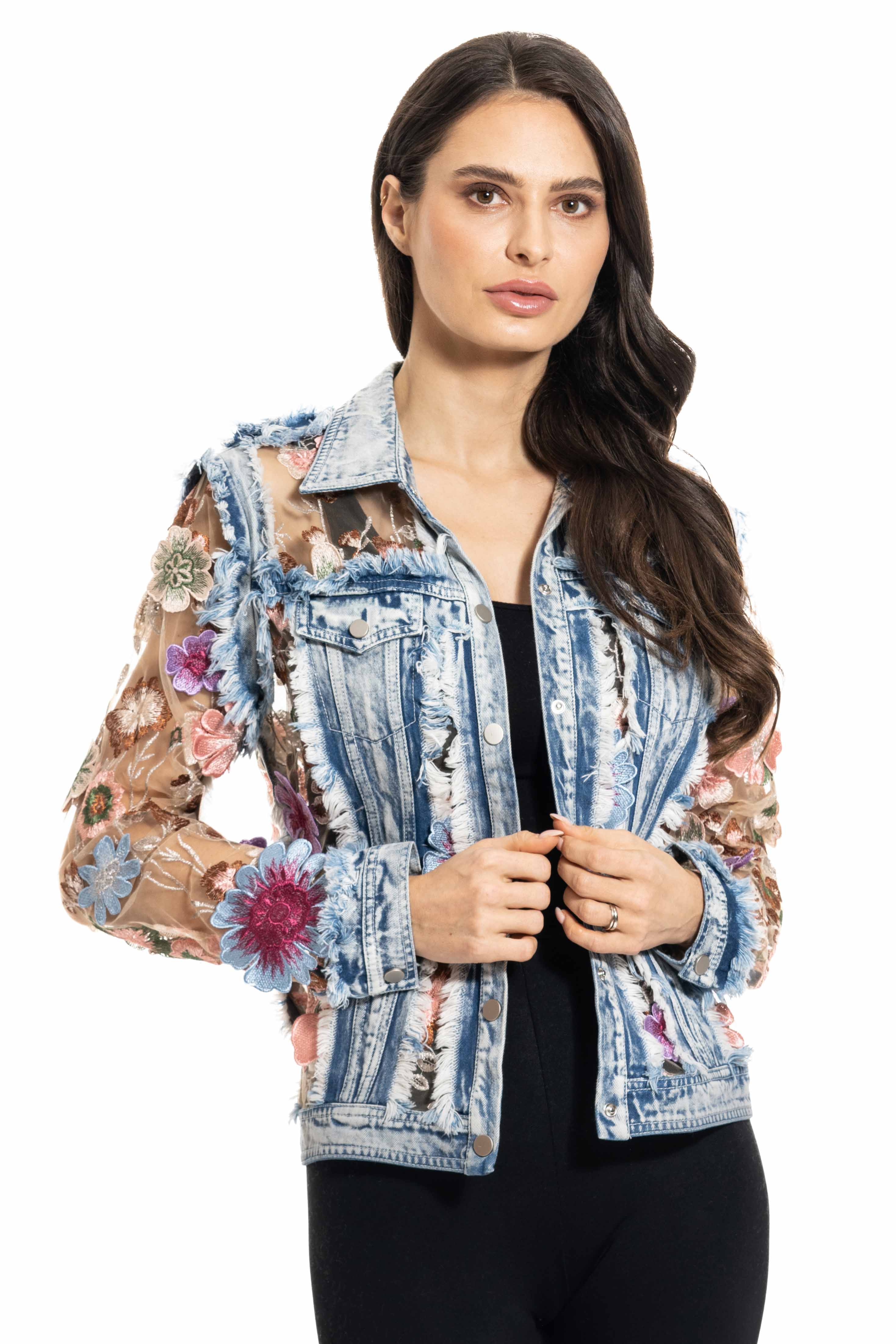 Adore - Wholesale Denim Jacket - Women's - BA-06 - Denim and Lace Embroidered Jacket 2