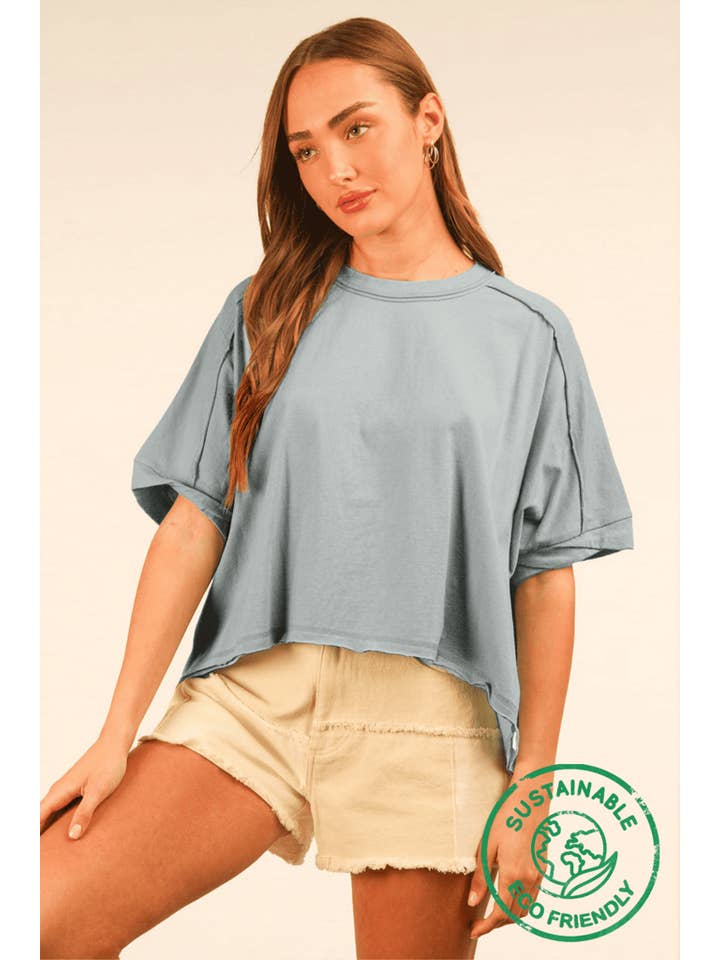 VERY J - Wholesale Knit Top - Women's - NT12068-ECO Oversized Crop Comfy Knit Top