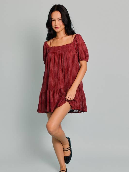 PUFF SLEEVE TIERED MINI DRESS for wholesale by LE LIS