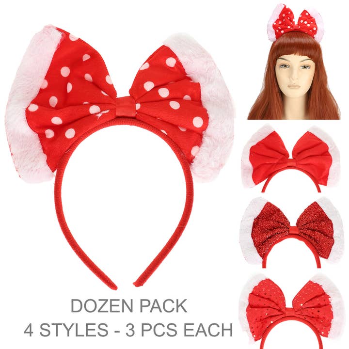 SP Sophia Collection - Wholesale Fashion Headband - Women's - 12 Pack Assorted Red Hair Bow Headband 1