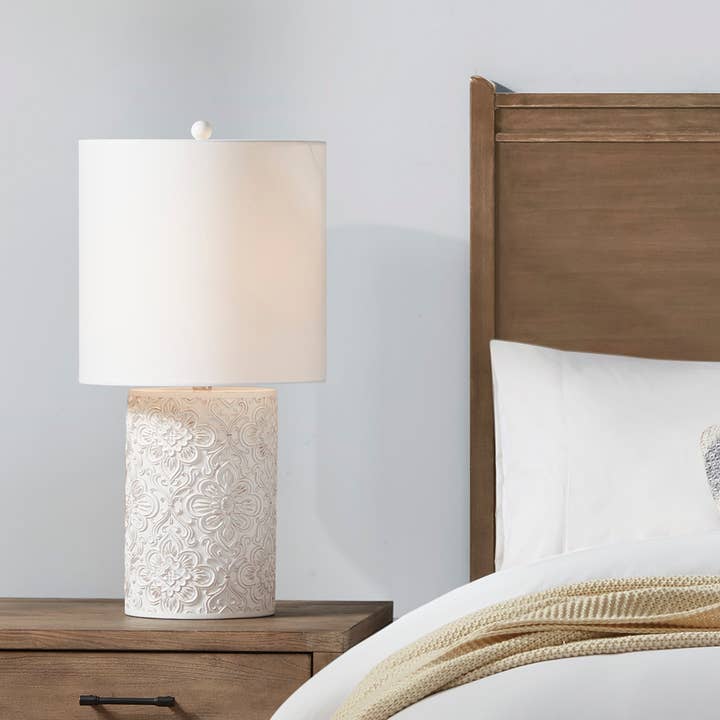 Olliix - Wholesale Accent/Desk Lamp - Dimmable Farmhouse Distressed Floral Table Lamp, Cream