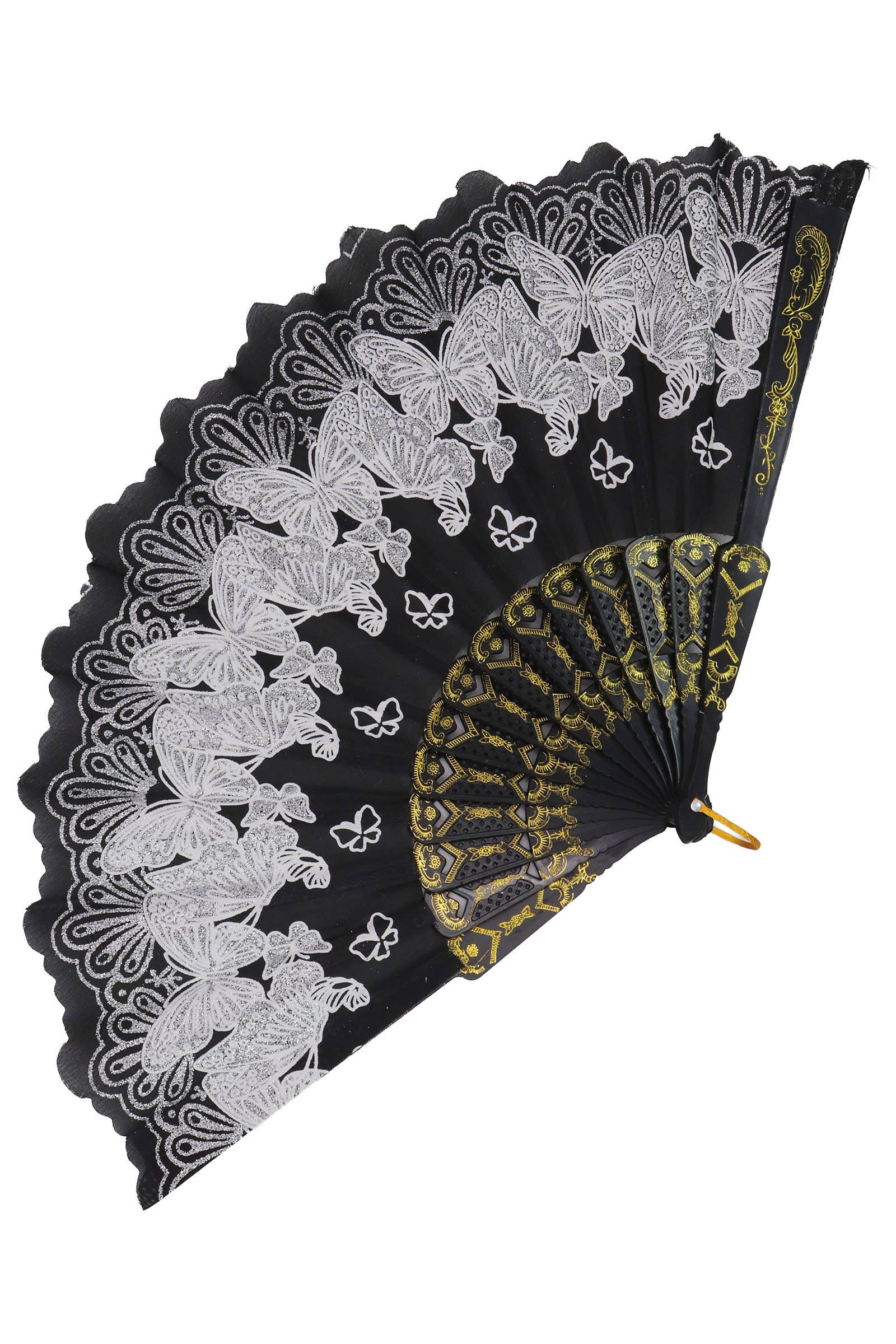 ASSORTED Butterfly Floral Glitter Handheld Folding Fan for wholesale on Faire7