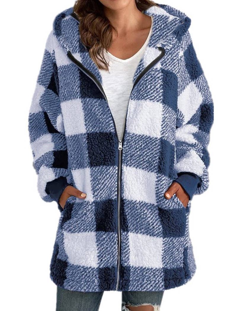safistyle - Wholesale Jacket - Women's - Oversized Plaid Sherpa Jacket6