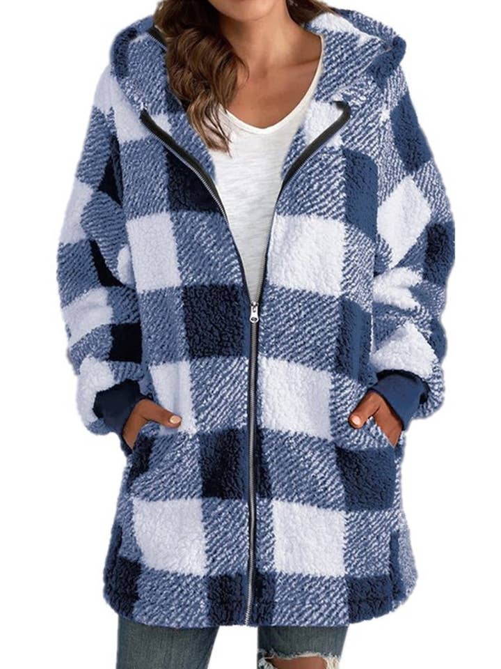 safistyle - Wholesale Jacket - Women's - Oversized Plaid Sherpa Jacket6
