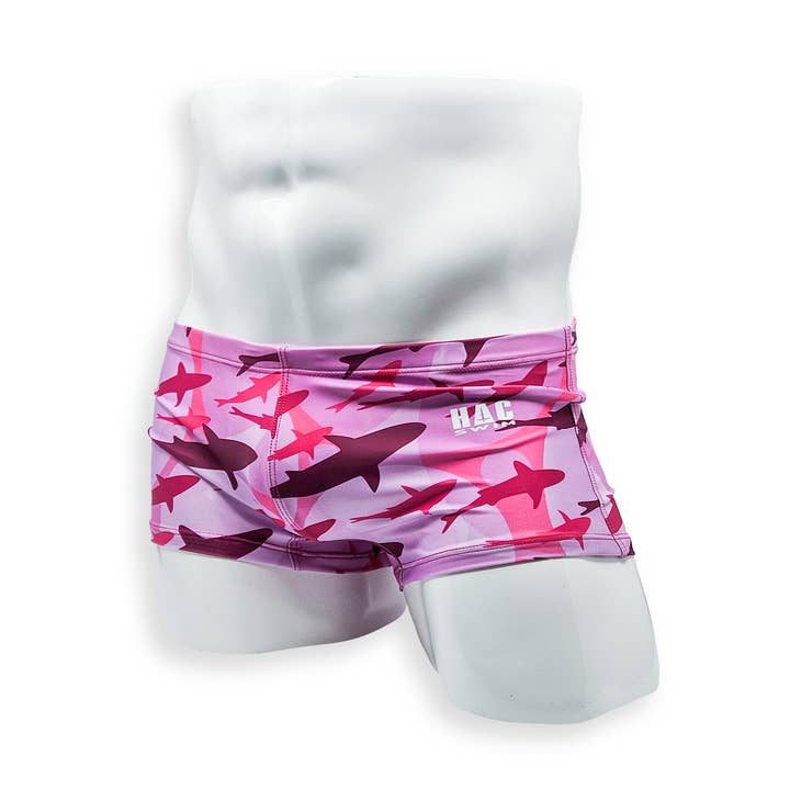 Box Cut Swim Trunk - Pink Shark for wholesale by HAC Swim