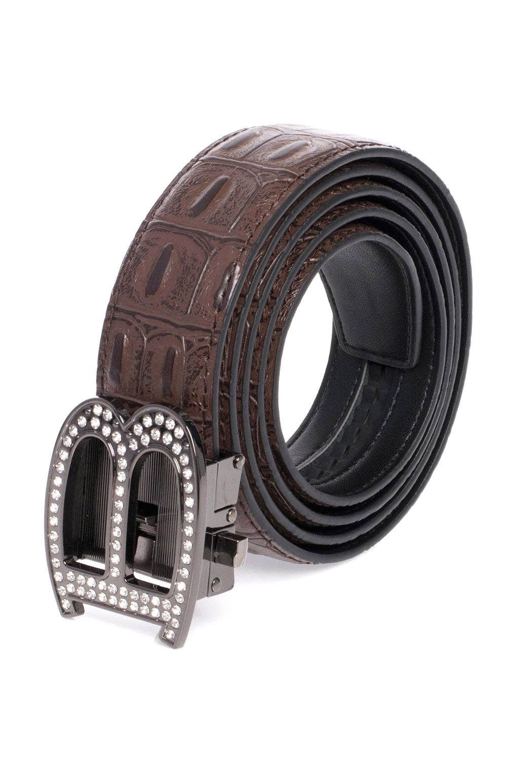 BARABAS – wholesale Belt – Men's – Men's Rhinestone B Letter Buckle Leather Belt BK81011