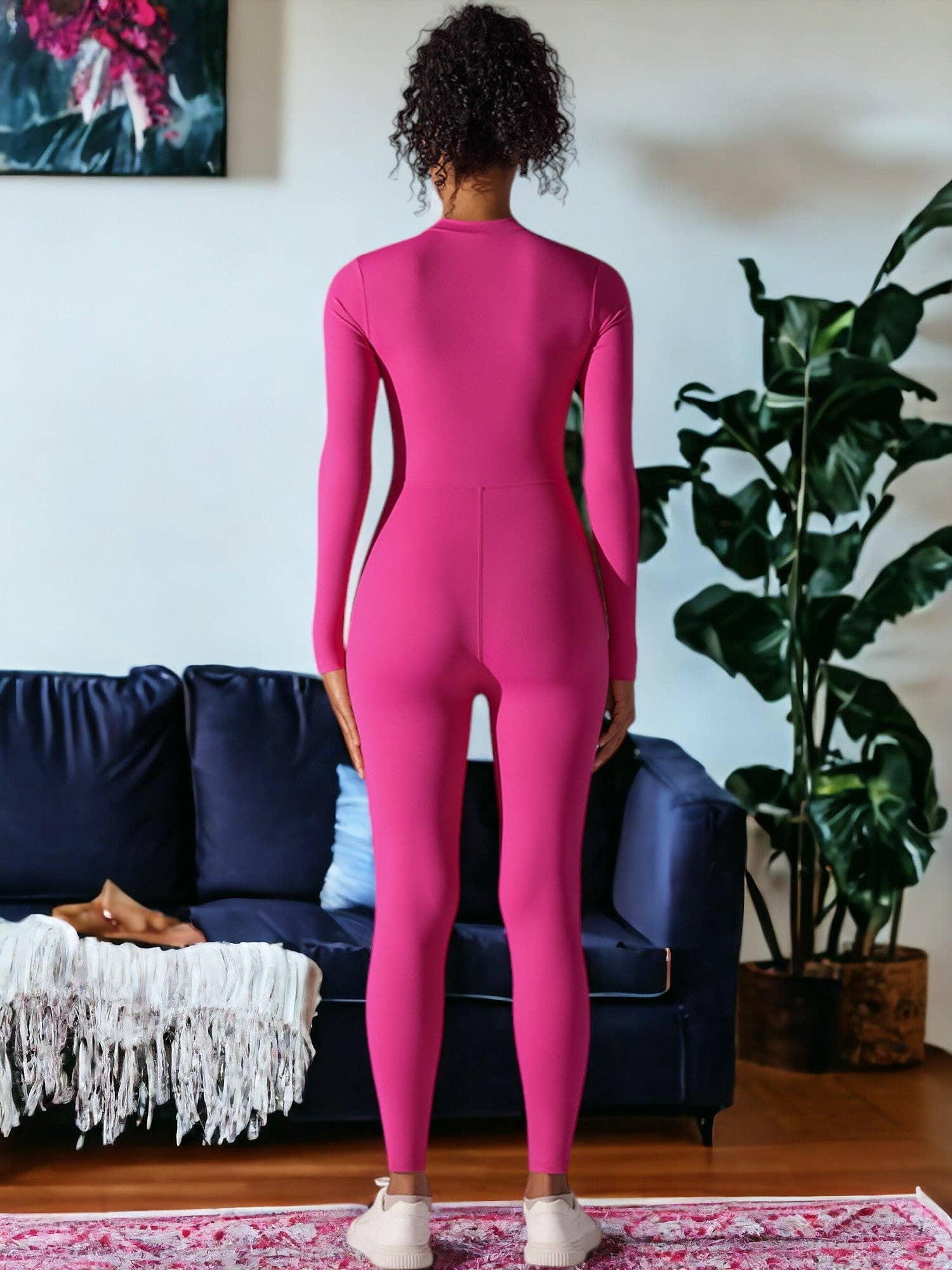 Active by Anna-Kaci - Wholesale Unitard - Women's - Long Sleeved Half-Zip One Piece Yoga Jumpsuit5
