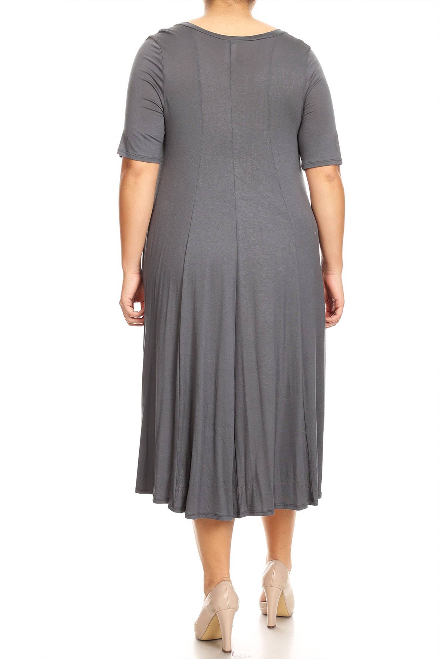 MOA COLLECTION - Wholesale Dress - Women's - Women's Plus Size A-Line Round Neck Casual Solid Midi Dress11