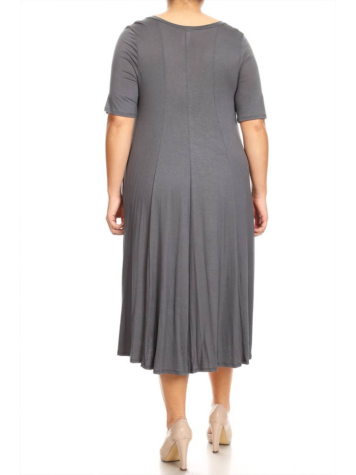 MOA COLLECTION - Wholesale Dress - Women's - Women's Plus Size A-Line Round Neck Casual Solid Midi Dress11