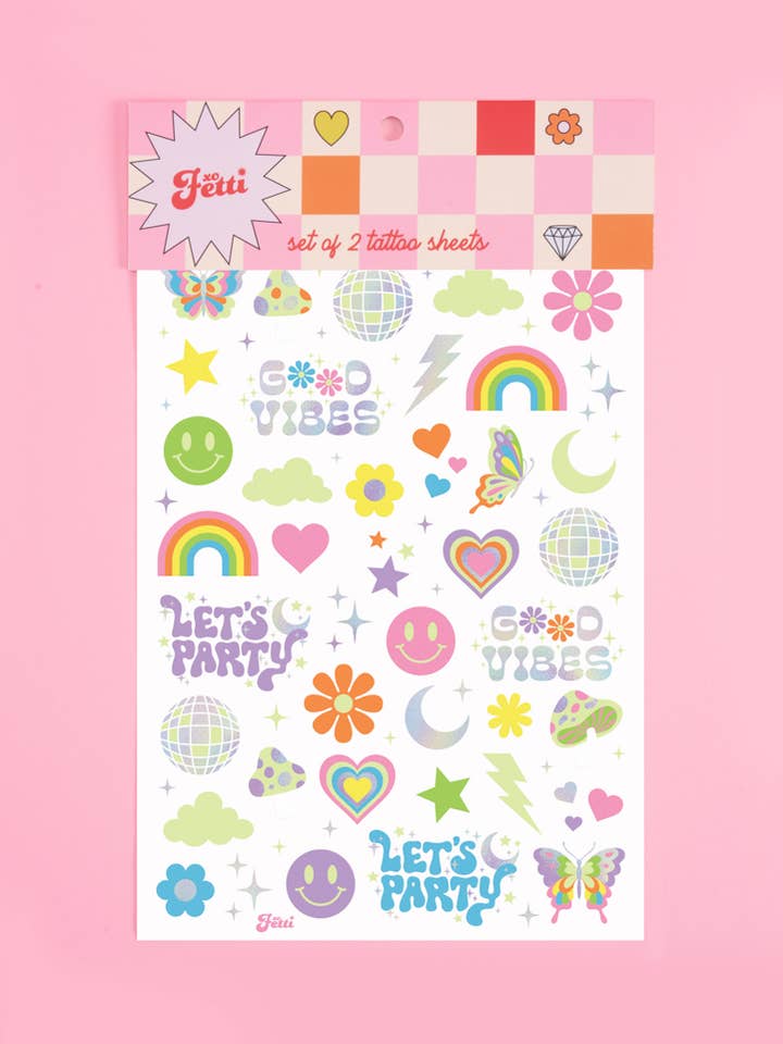 Groovy Rave Temporary Tattoos | Neon Party, Festival, 90s for wholesale by xo, Fetti