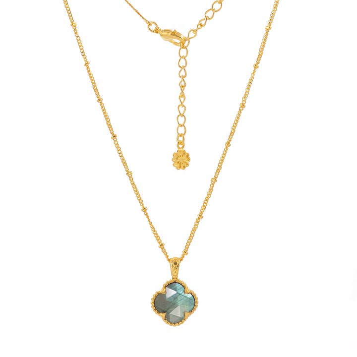 Tyche 22k Gold Gemstone Necklace Labradorite with Gift Box for wholesale by AZUNI London