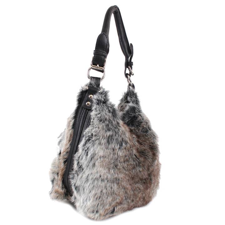 BR BLK 64632 Tricolor Faux-Fur Hobo Shoulder Bag for wholesale on Faire