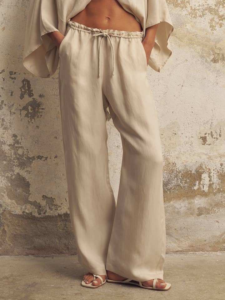 Lucid Flow Tie Pants - Sand for wholesale by The Handloom