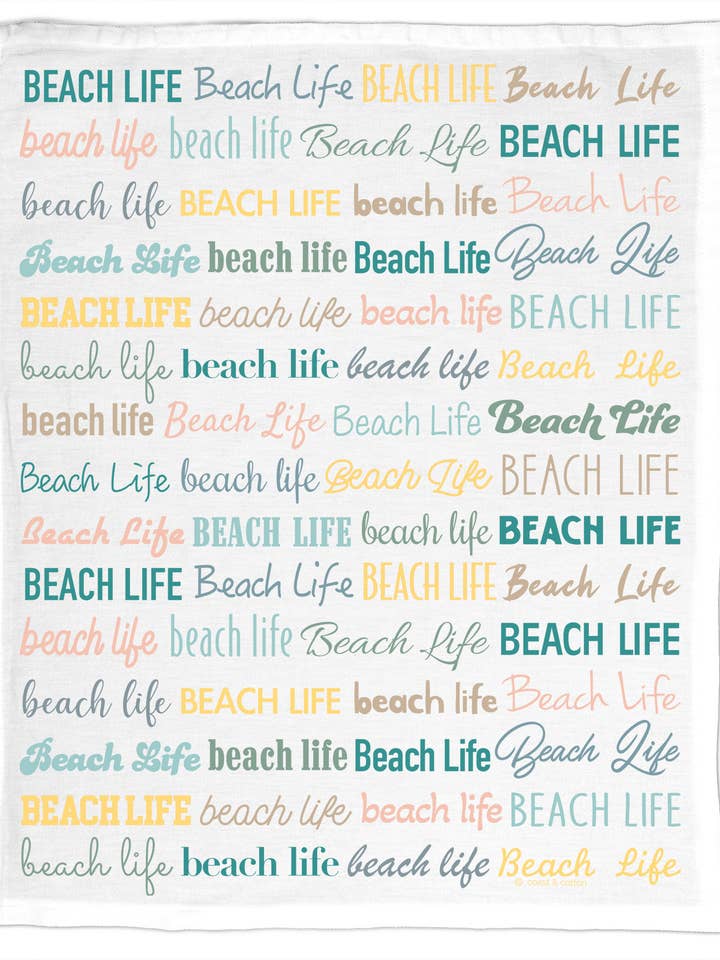 Beach Life, Organic Cotton Tea Towel for wholesale by Coast & Cotton