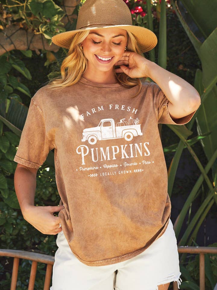 FRESH PUMPKINS Graphic Top - Locally Grown Design for wholesale by OAT COLLECTIVE