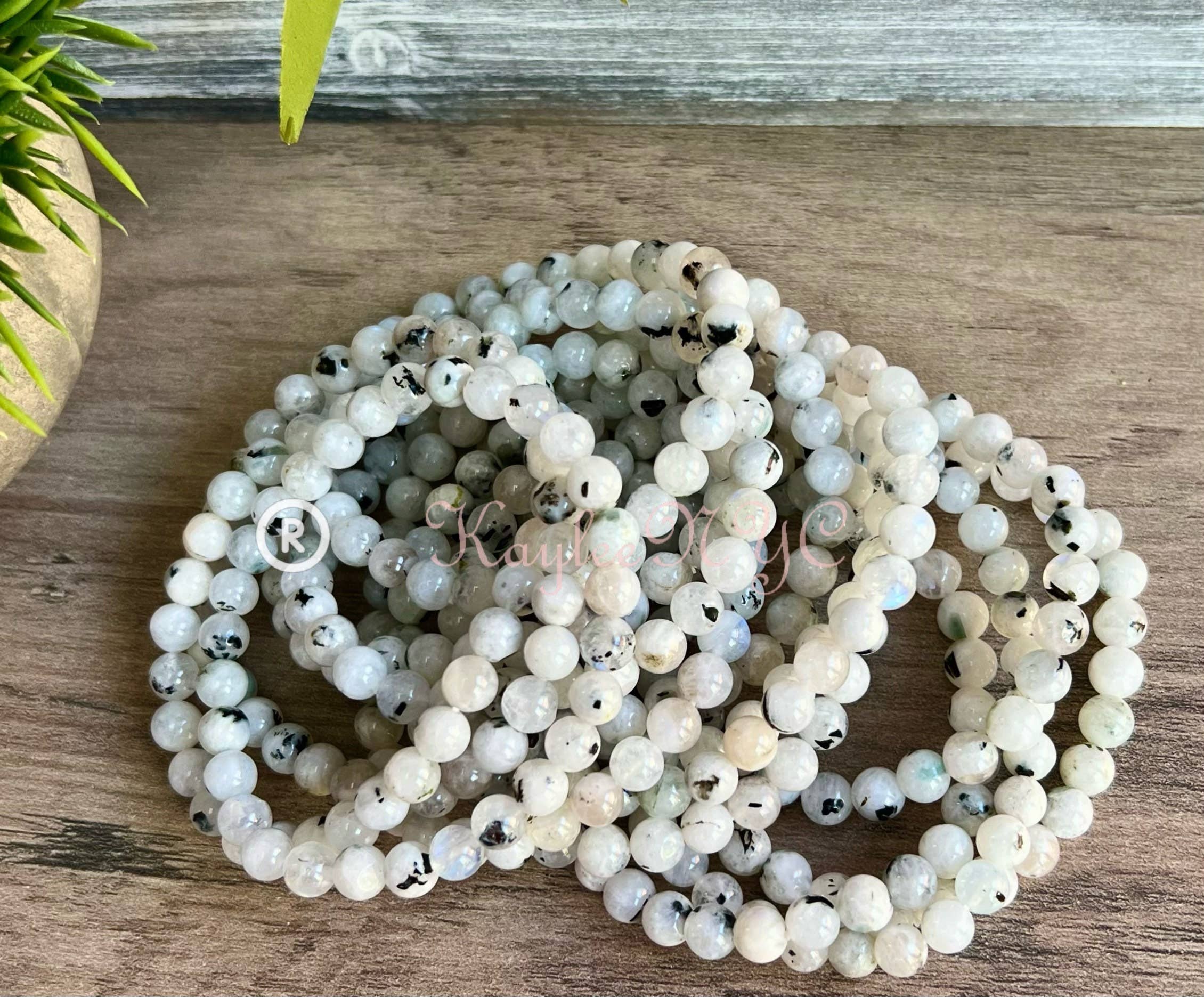 KayleeNYC - Venta al por mayor Pulsera de cuentas - Pulsera elástica de sanación con cristal de piedra lunar arcoíris natural 6 mm 19 cm2