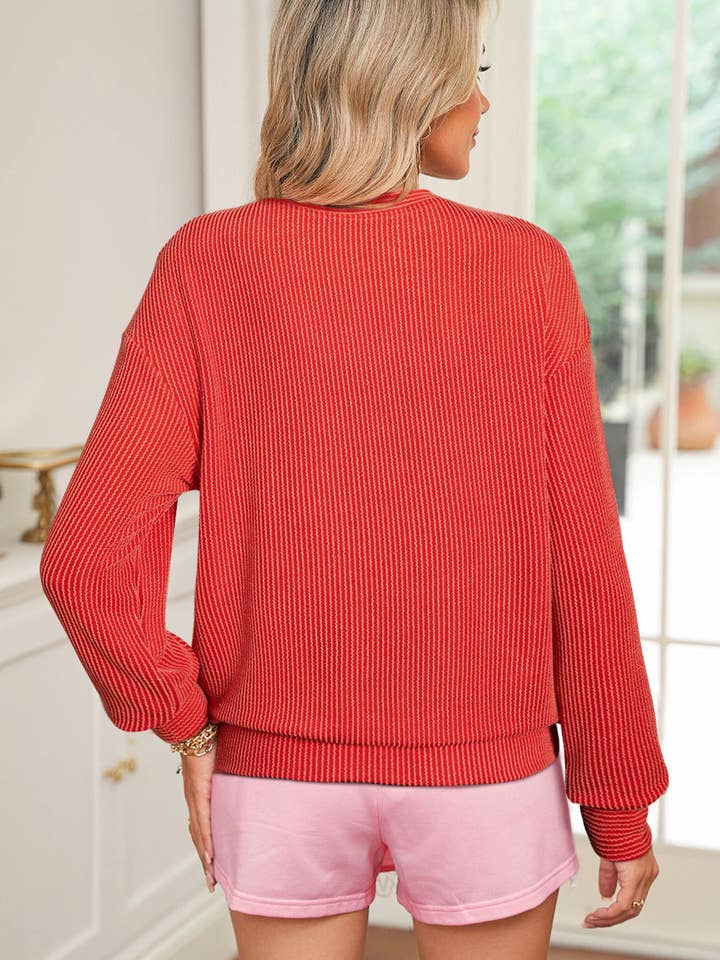 Suhkasana - Wholesale Graphic Sweatshirt - Women's - Corduroy MERRY Letter Christmas Pullover Sweatshirt4