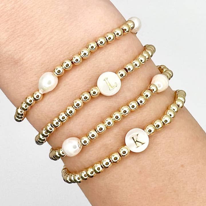 Something Golden - Wholesale Beaded Bracelet - The Pearl Custom Initial in Gold or Silver