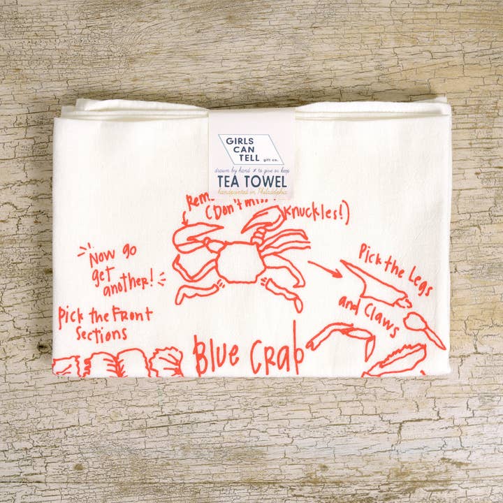 Girls Can Tell - Wholesale Tea Towel - How to Eat Crab Tea Towel | kitchen | flour sack | dish