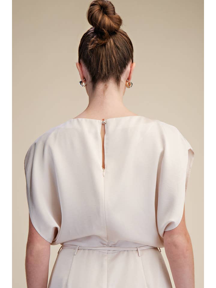 Glam - Wholesale Dress - Women's - Round Neck Waist Tie Back Slit Midi Dress13