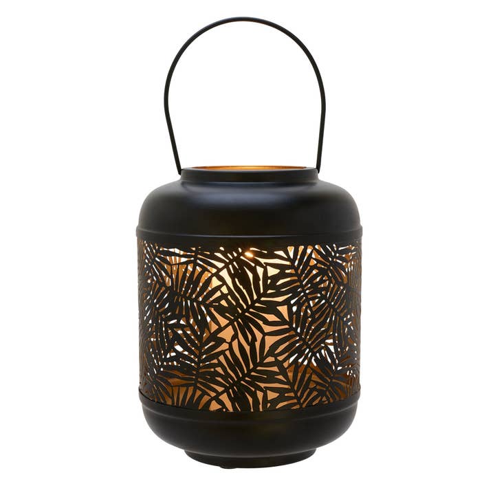 Country Living Black Metal Leaf Lantern with Gold Inside - 26cm Tall for wholesale by WIDDOP and Co. US
