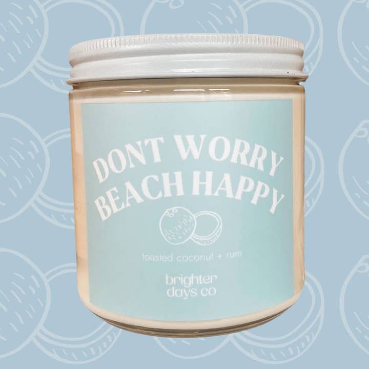 “Don't Worry Beach Happy” Vela de Soja em Madeira Wick por atacado de Brighter Days Co.