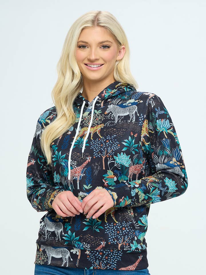 Animal World Print Hoodie With Pocket for wholesale by LA Soul