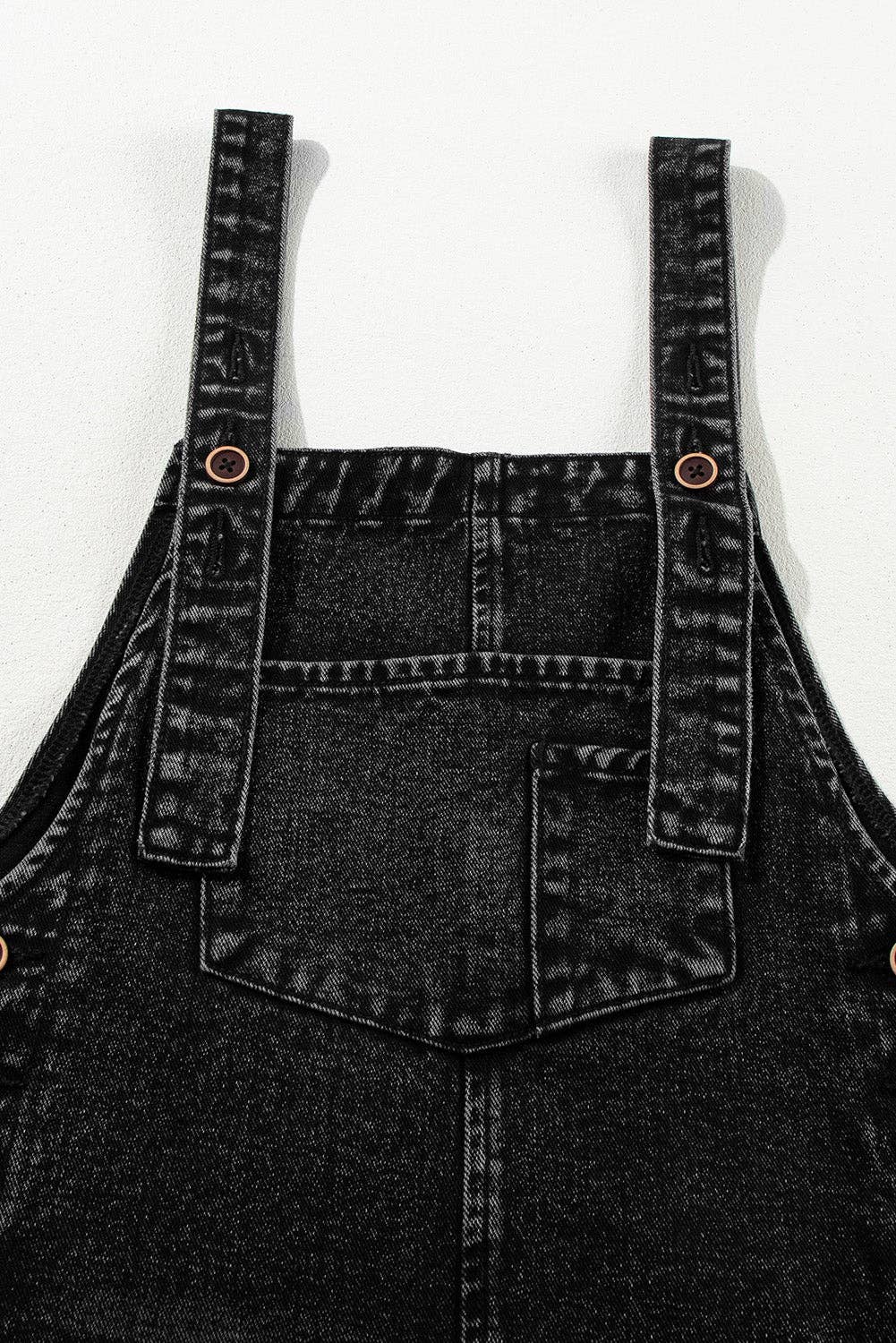 Black Distressed Bib Pocket Wide Leg Denim Overall for wholesale on Faire2