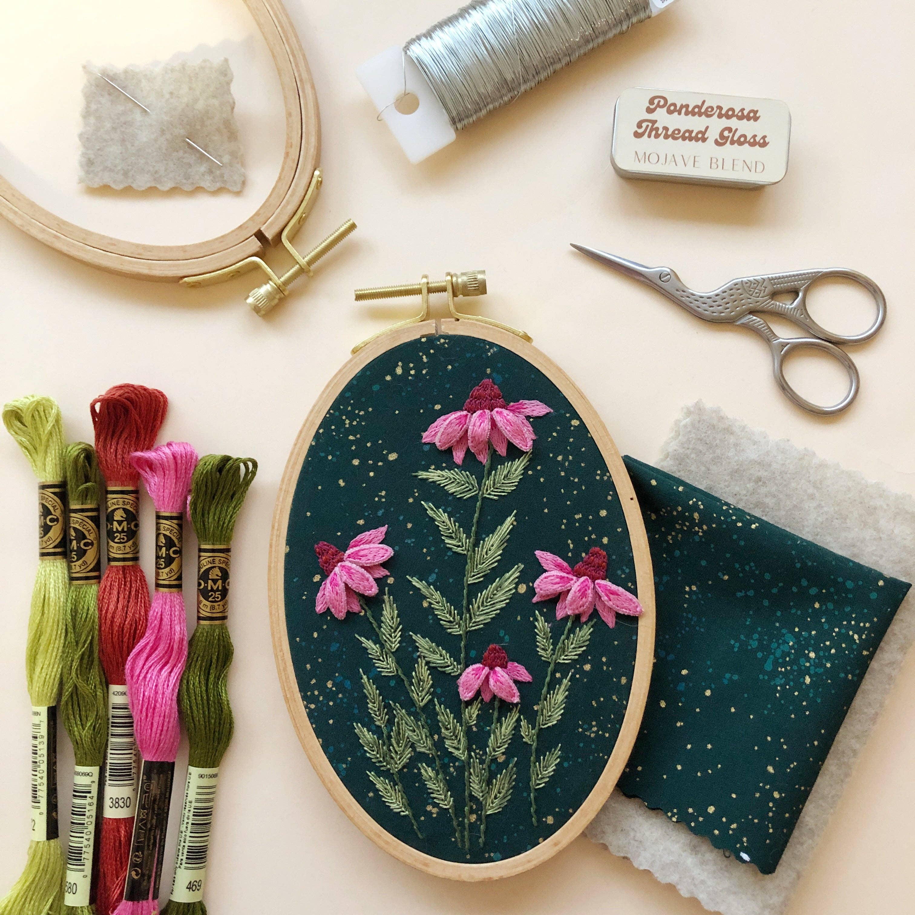 MCreativeJ - Wholesale Embroidery/Cross Stitch Supplies - 3D Coneflowers - Floral Embroidery Kit for Intermediate Stitchers3