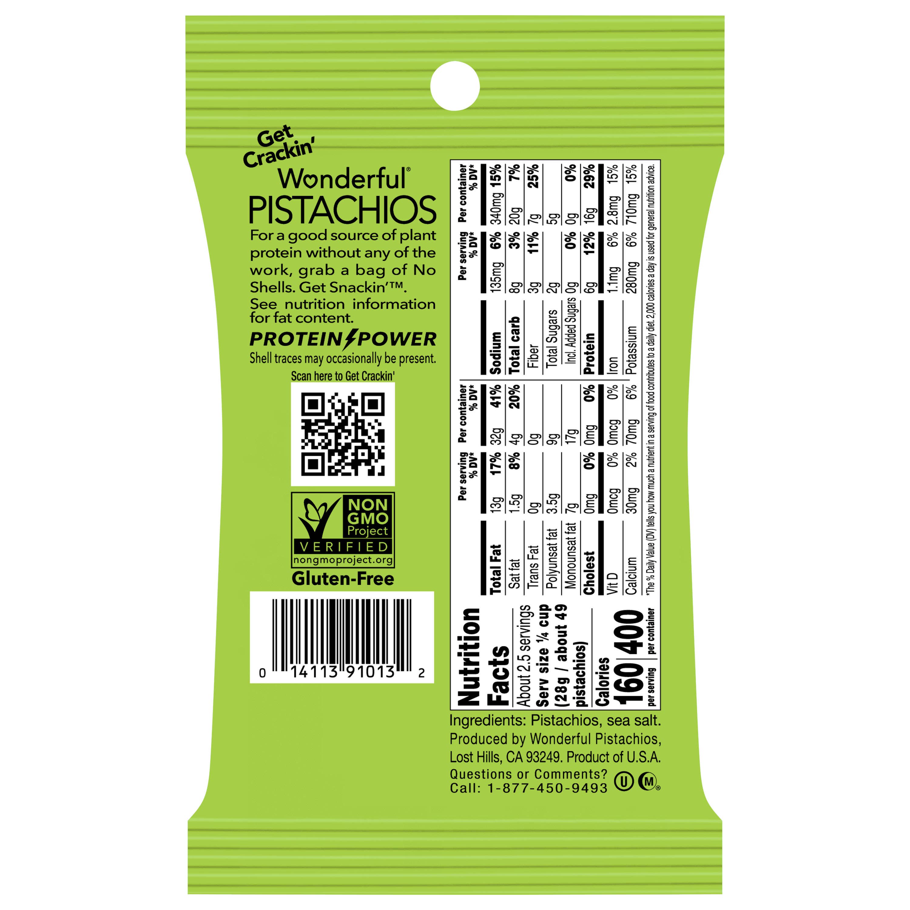 Wonderful Pistachios - Wholesale Nuts - Wonderful Pistachios No Shells Roasted & Salted 2.5oz (8pk)3