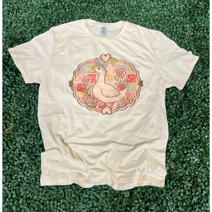 Vintage Goose Patchwork with Flowers on Cream Tee for wholesale by RMN Wholesale