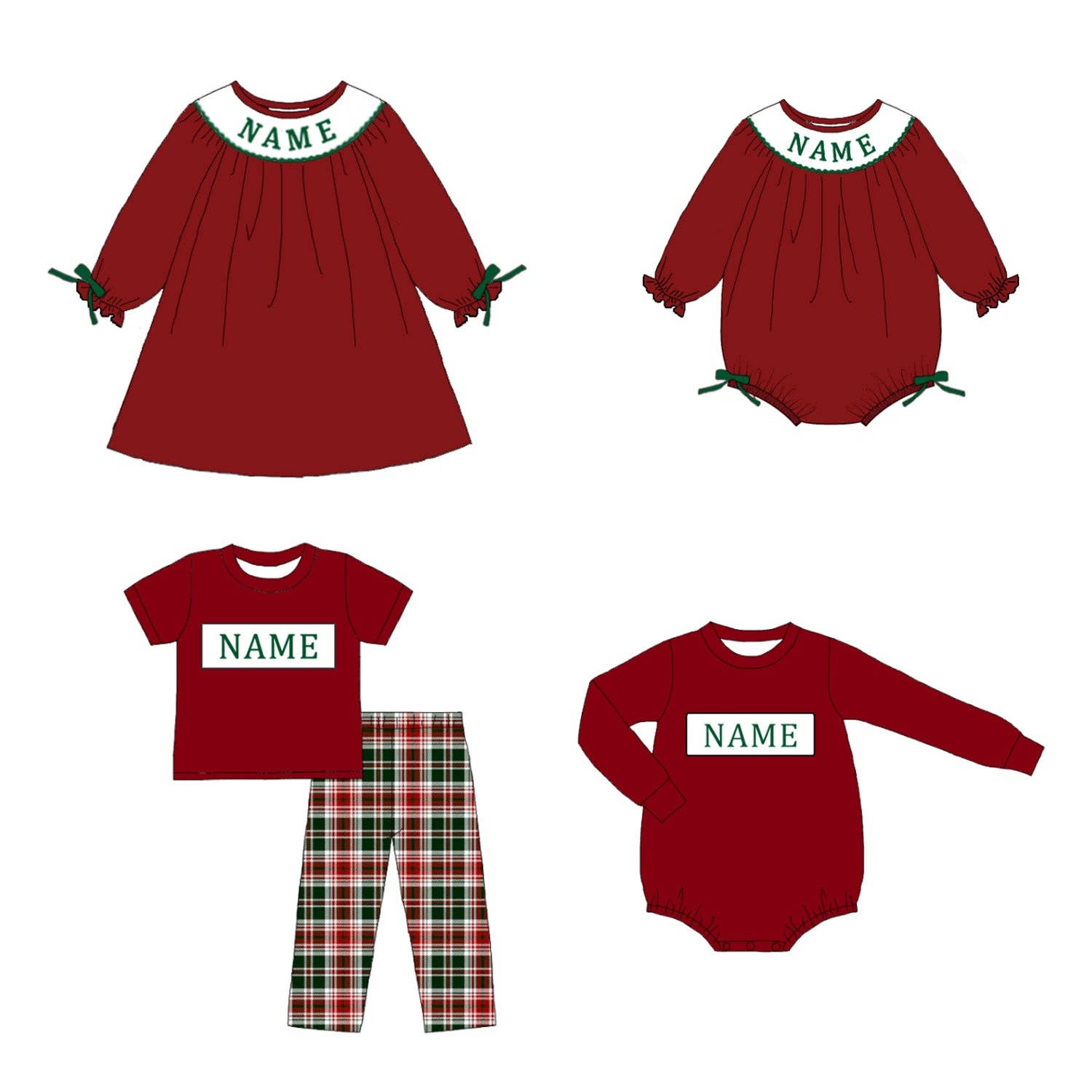 Auraquise - Wholesale Clothing Set - Baby - Kids Christmas Plaid Smocked Collection Custom Name Holiday Outfits4