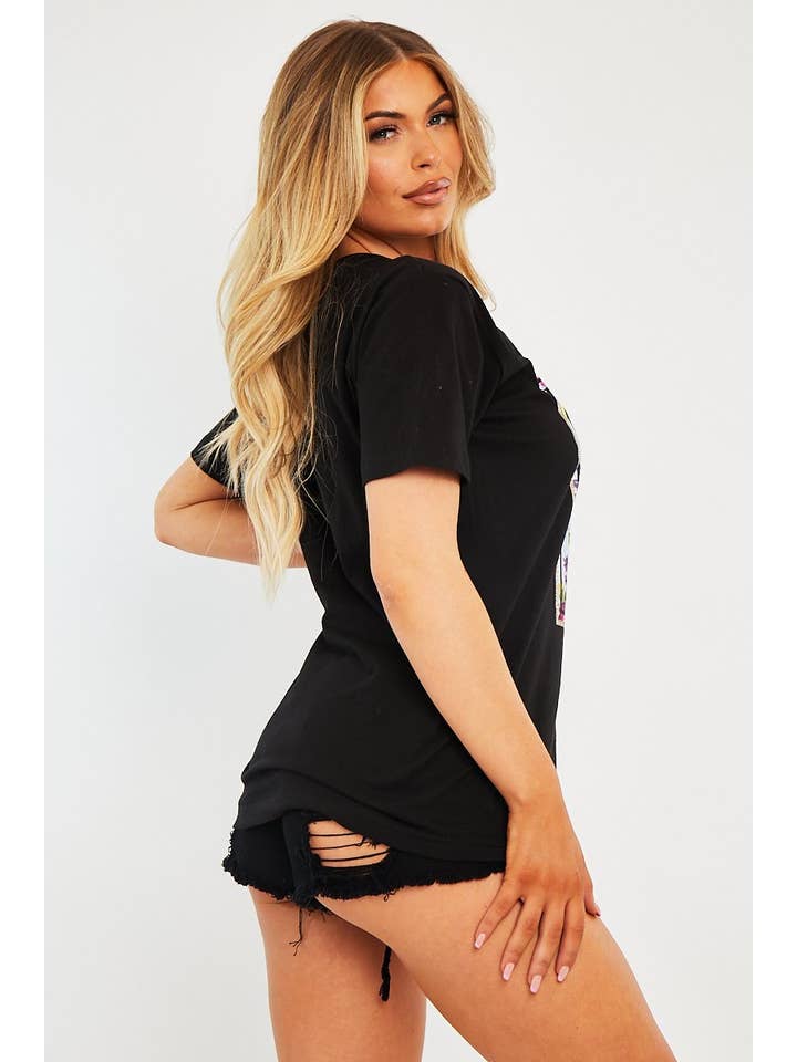 Black L'amour Slogan Graphic T-shirt - Leighna for wholesale on Faire3