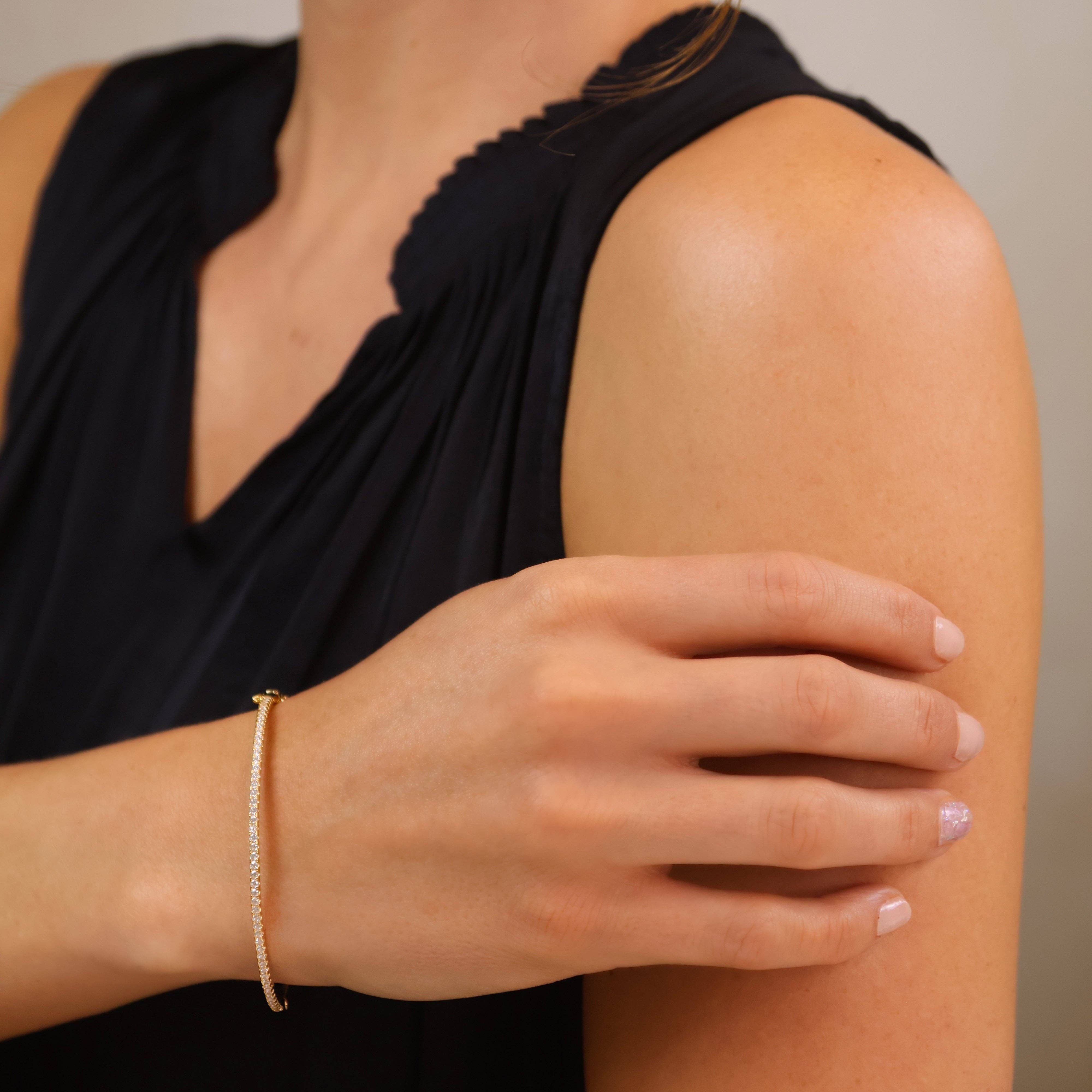 GoldFi - Wholesale Bangle Bracelet - 18k Gold Filled Thin Line CZ Bangle Bracelet11