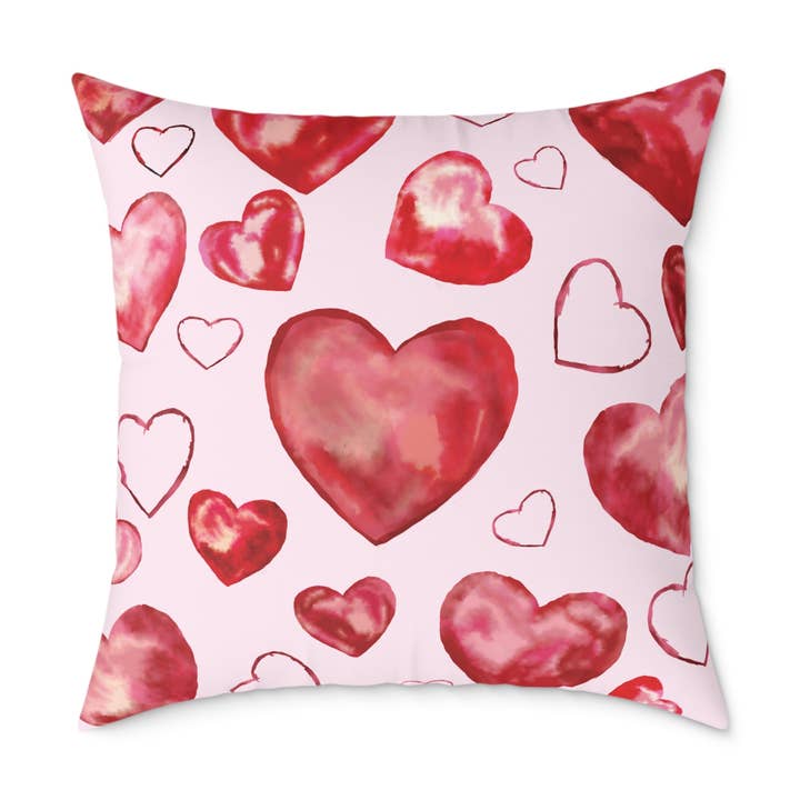 Almofada de Coração em Aquarela – Decoração de São Valentim Rosa por atacado de Blue Cava