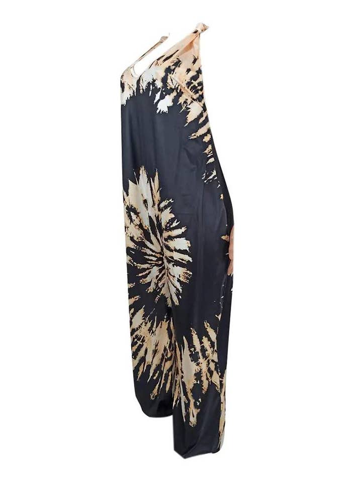 BLACK tie dye print v neck wide leg jumpsuit for wholesale on Faire