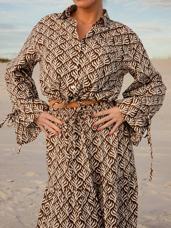 BECASA - Wholesale Button Down Shirt - Women's - Sail Button-Up - Chocolate Flora3