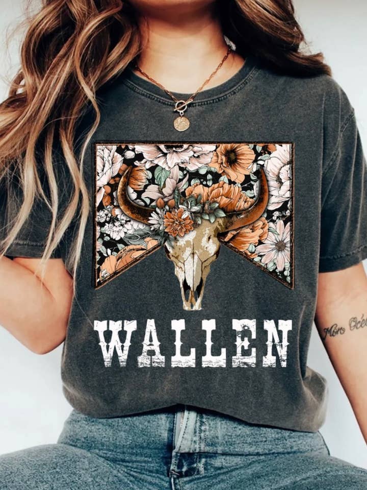 Wallen Floral Bull Comfort Tee for wholesale by Not So Plain Jane Tshirts