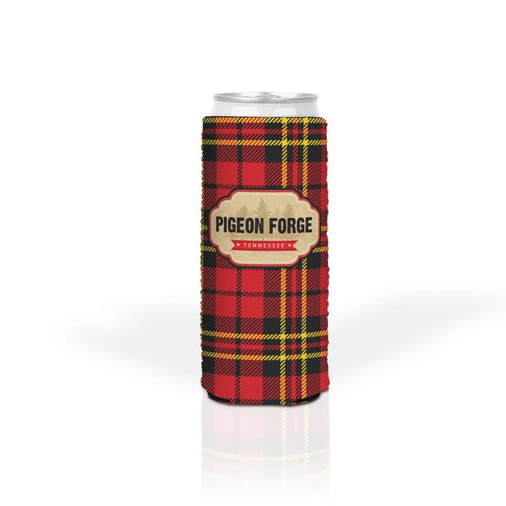 Matrix - Wholesale Drink huggers & koozies - Customizable Neoprene Slim Can Coozie: Red Tartan Plaid